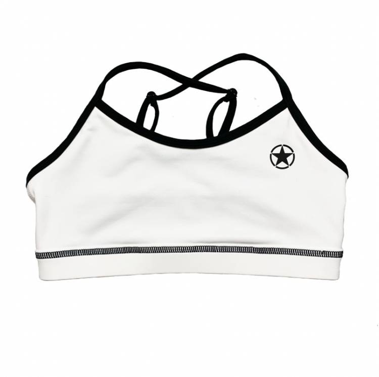 Brassière femme Varsity blanc - SAVAGE BARBELL. Boutique Snatched vêtements femmes fitness sport training